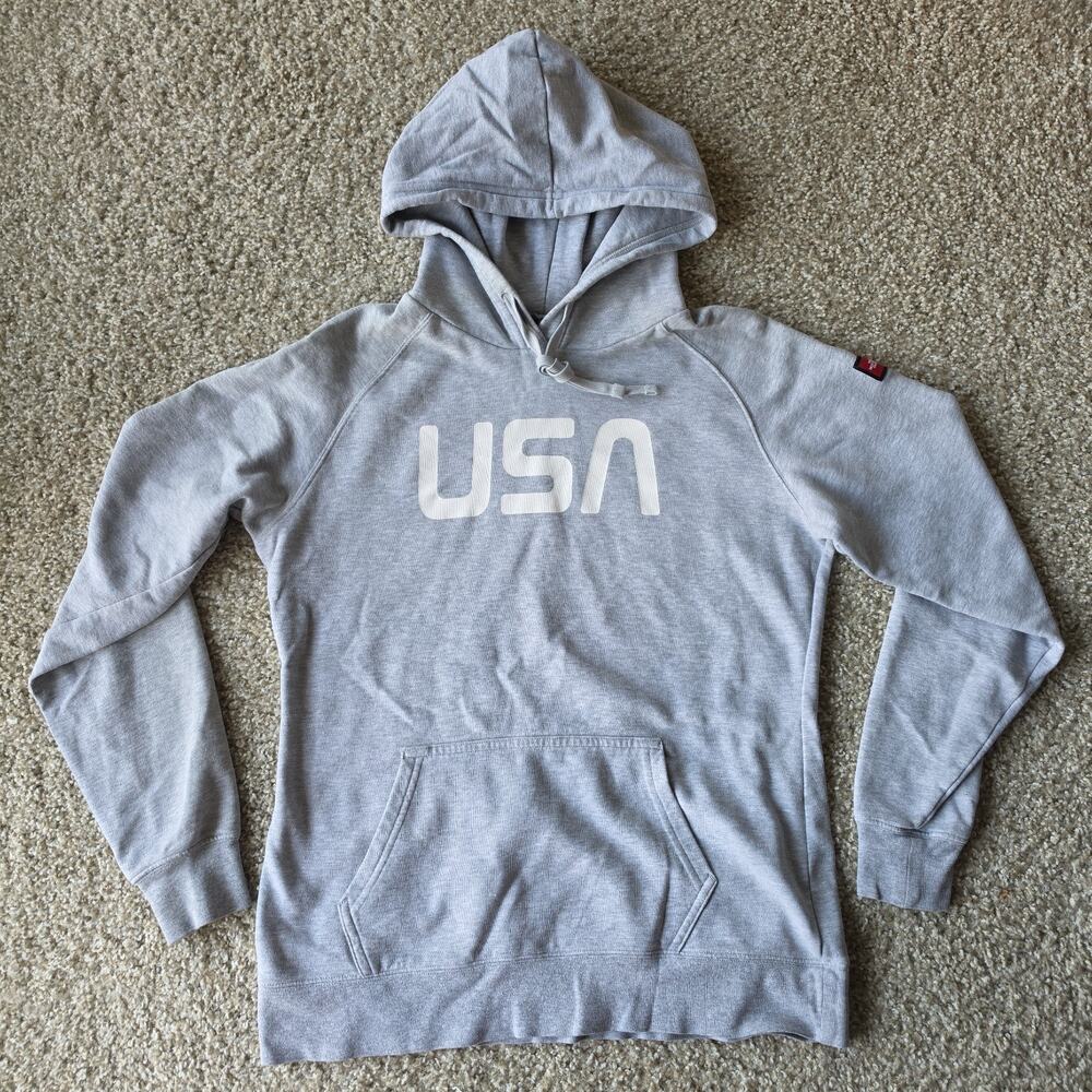 The North Face Hoodie - Womens Medium, M, USA Logo Flag on Sleeve, Pullover Gray
